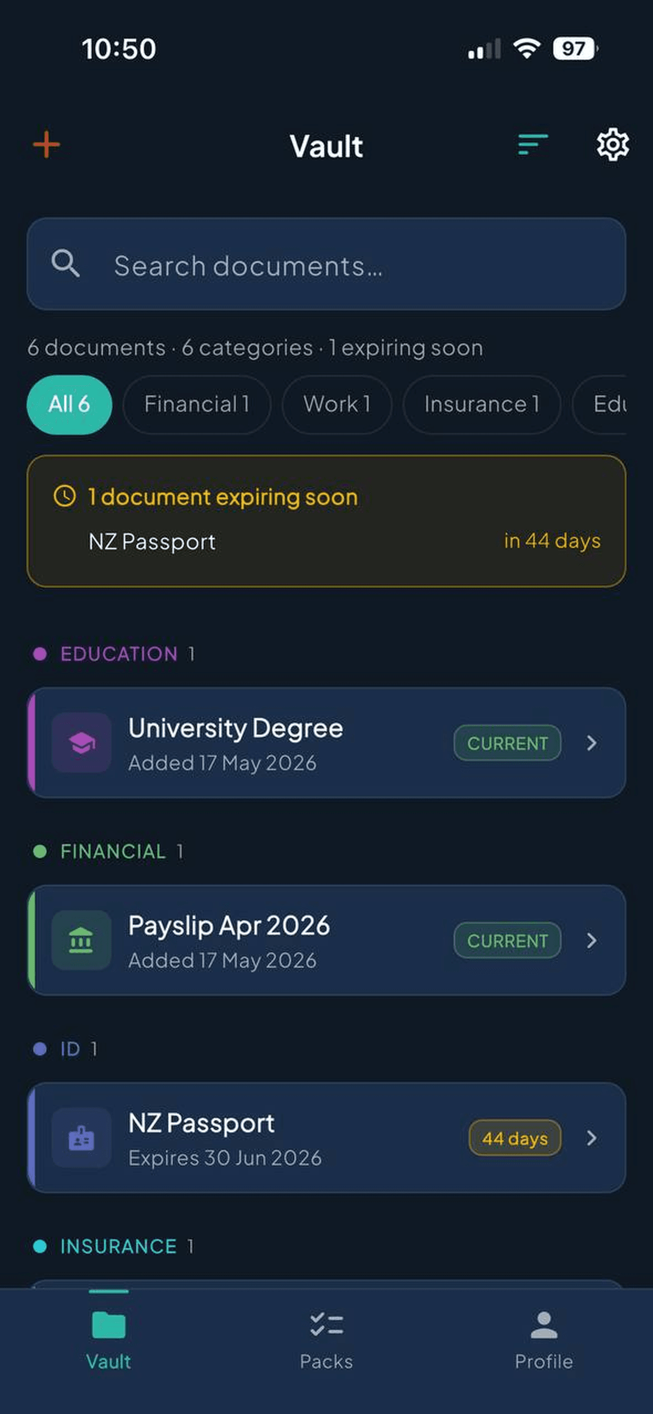 Docrux document vault with expiry reminders