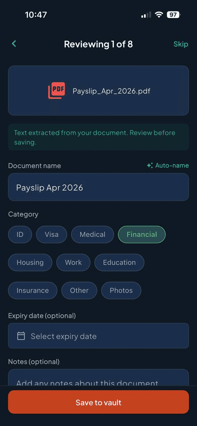 Document review with expiry date picker