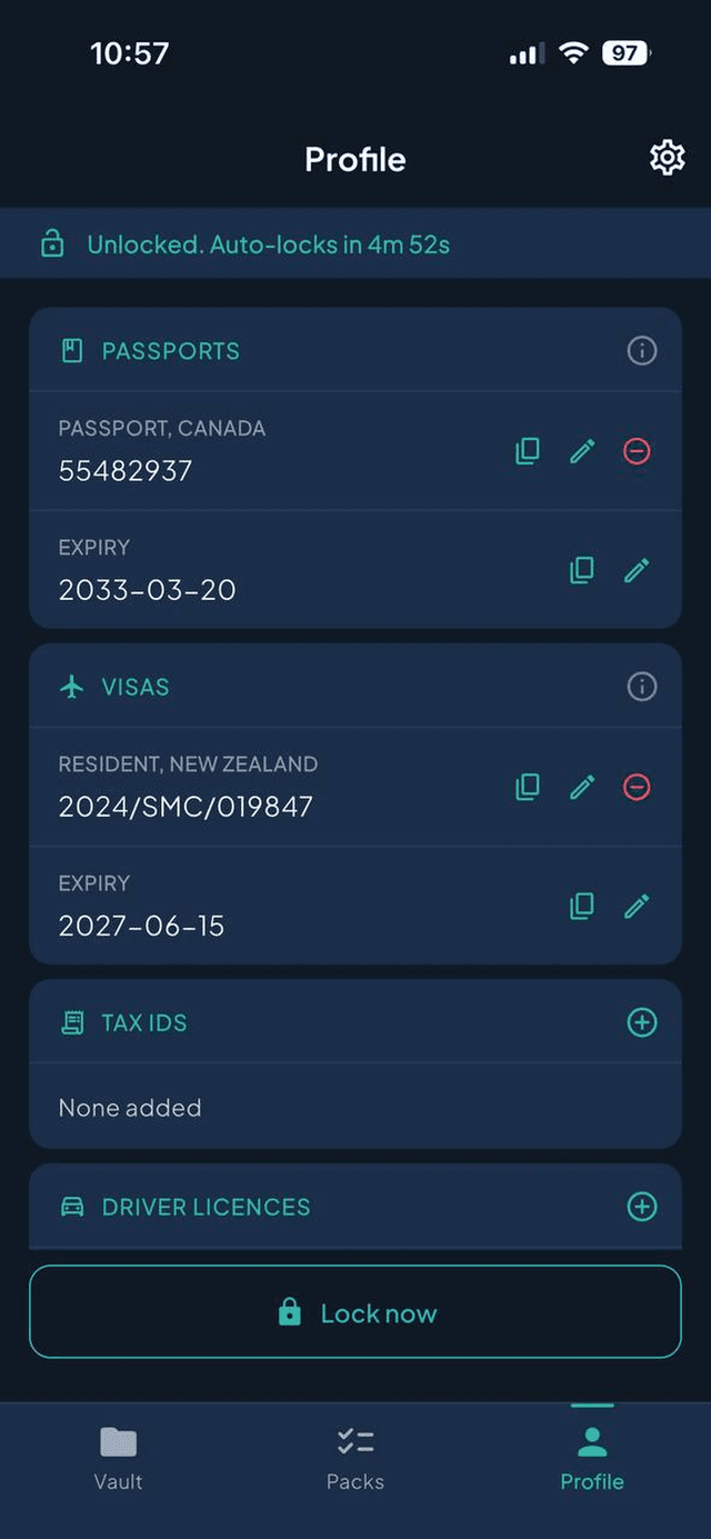Encrypted profile screen